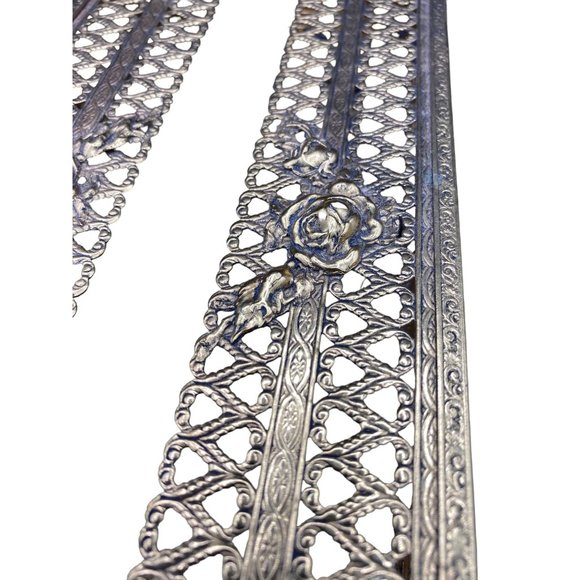 Vintage Gold Filigree Rose Tissue Box Cover Silver MCM Hollywood Regency - Picture 4 of 14